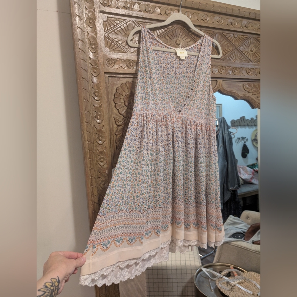 Maeve Floral Sleeveless Dress with Lace Hem Size M- Anthropologie